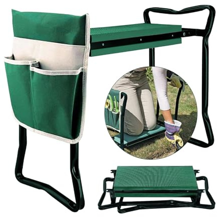 BDL Garten-Kniebank mit verbesserter dicker Knieunterlage und 1 großer Werkzeugtasche, faltbarer Hocker, 150 kg Kapazität, schützt Ihre Knie, Kleidung vor Schmutz und Grasflecken