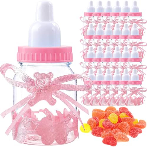 MINGZE 24 Stück Süßigkeiten Flasche, Candy Flaschen Babyflaschen Geschenkbox Baby Shower Party Candy BoxFavors Geburtstagsfeier Dekoration für Babydusche Party Taufe Geschenkpaket (Pink)