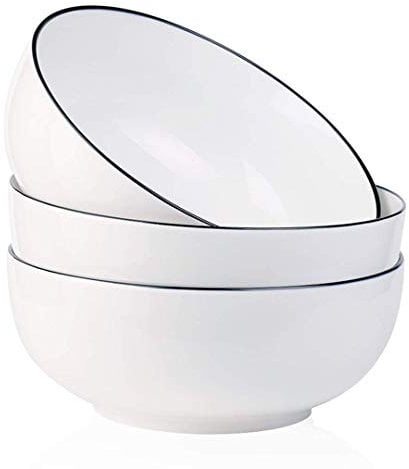 YOLIFE Porcelain Large Serving Bowls 1600 ML, 20 cm Wide Big Bowls Set of 3, Serving for Salad, Pasta, Soup
