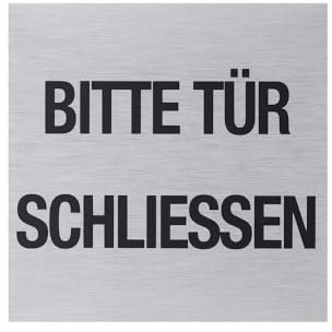 Metafranc Klebeschild Bitte Tür schließen - 80 x 80 mm - Aus Aluminium - In moderner Edelstahl-Optik - Selbstklebende Rückseite / Beschilderung / Infoschild / Gewerbekennzeichnung / 507120
