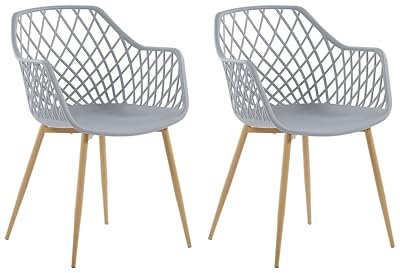 Beliani Lot de 2 Chaises Design avec Assise en Plastique Gris et Pieds en Métal Effet Bois Clair pour Salle à Manger Salon ou Cuisine Scandinave