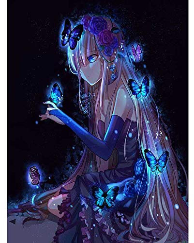 5D Diamant Malerei Set für Erwachsene und Kinder, leuchtet im Dunkeln Anime Girlcool Schmetterling Stickerei Kreuzstich Bildzubehör Kunsthandwerk für Zuhause Wanddekoration Malerei 30x40 cm