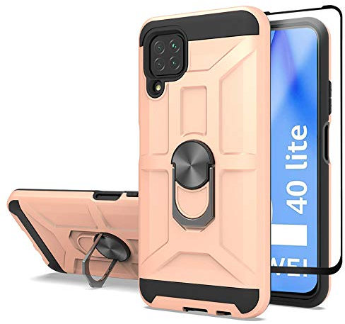Cuoqing Cover Huawei P40 Lite con Pellicola Vetro Temperato, Antiurto Protezione Silicone con Kickstand Custodia per Huawei P40 Lite (Oro Rosa)