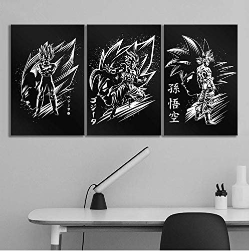 baiyinlongshop Leinwand Poster Home Decor Bild 3 Stück Schwarz Weiß Dragon Ball Z Goku Vegeta Anime Print Gemälde Wandkunst Für Schlafzimmer Ohne Rahmen 50X70Cmx3Pcs