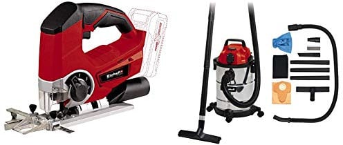 Einhell Scie sauteuse pendulaire sans fil sur batterie TE-JS 18 Li - Power X-Change (18 V,Hauteur de course 25.4 mm), Livré sans Batterie ni Chargeur - Livré avec Aspirateur Synchro TC-VC 1820 SA