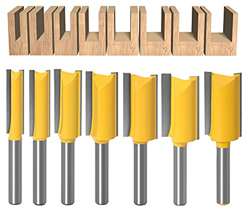 WSOOX 1/4 Inch Shank Straight Router Bit Set, 7 pcs Straight Milling Cutter Woodworking Slotting Router Bits