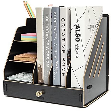 EXERZ Desktop Organiser with Drawer Wooden Paper Sorter - Assembly Easily- 3 Layers File Storage, Holds A4 Paper Document, Letter Filler and Rack, DIY Stationary for Office and Home