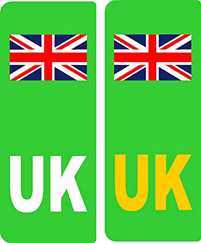 2 x UK Green Electric/EV/Hybrid Union Jack Flag Car Number Plate Vinyl Stickers United Kingdom by Ellis Graphix