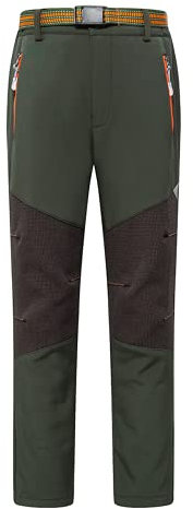 Daysskk Pantaloni da trekking per bambini e bambine, in pile, foderati, impermeabili, 100-170, verde militare, 15 anni
