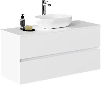 Baikal Mueble de Baño Onyx. Mueble MONTADO, Mueble 2 cajones. Mueble Baño con Lavabo. Mueble Suspendido. Armario de Pared. Lavabo Cerámico. 120cm Blanco.