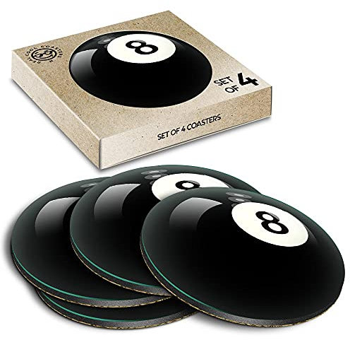 Lot de 4 Sous Verre, Dessous de Verre en Liège Écologique avec 8 Boules de Billard, Snooker, Dessous de Table