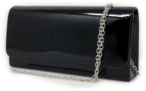 Pochette vernice nera lucida elegante cerimonia da donna ragazza signora borsa a mano piccola borsetta sera clutch bag giorno matrimonio comunione battesimo Ecopelle Nero
