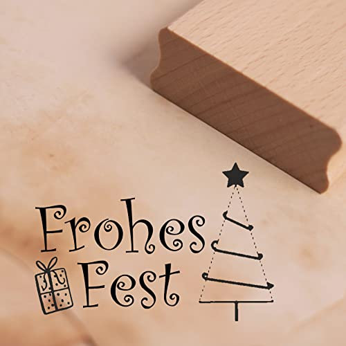 DEKO-LANDO Stempel Frohes Fest - Tannenbaum Geschenk Motivstempel modern minimalistisch ca. 48 x 32 mm, Natur
