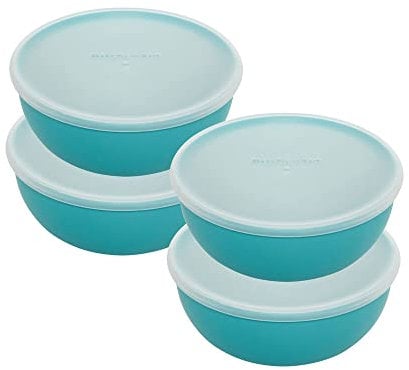 KitchenAid Set di 4 ciotole in plastica con coperchi, Aqua Sky