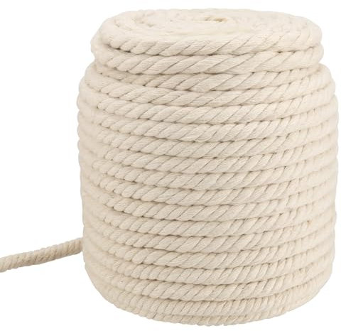 ZOENHOU Corde en Coton Blanche de 40 m x 10 mm, 3 brins épais tressés pour macramé, Corde en Coton Doux torsadée pour travaux manuels, Emballage, Suspension de Plantes, Tricot, macramé