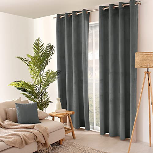 Enjoy Home Vorhang, Teddybär, Material Velours, 8 silberfarbene Ösen, 100% Polyester, 140 x 40 cm, Mittelgrau