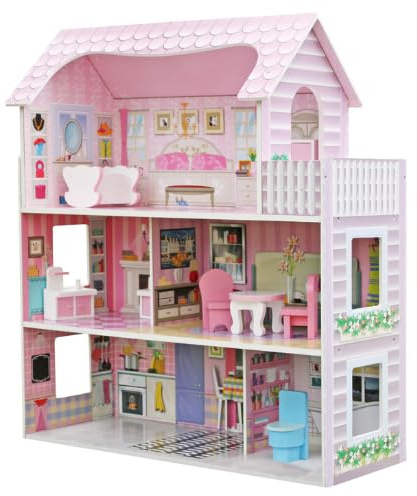 Rijoka Puppenhaus aus Holz mit Möbeln | 3 Etagen Classic | 62x27x70cm