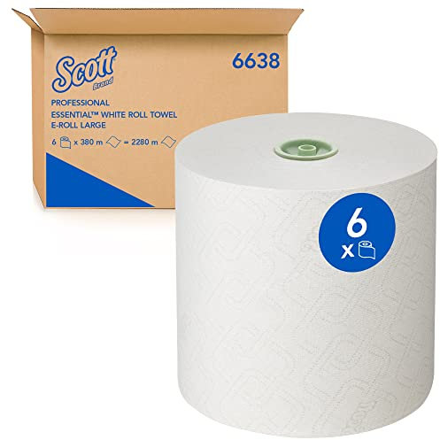 Scott Essential Rollenhandtücher 6638 – E-Roll Papierhandtuch-Großrolle – 6 x 380 m weiße Papierhandtuchrollen (insg. 2.280 m)