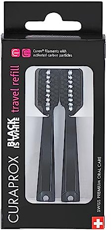 Curaprox Zahnbürstenköpfe – Für Black is White Reiseset | Ultrasanfte Reinigung Für Unterwegs | Schwarz | Nachfüll-duo-pack