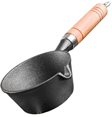 DOITOOL Cast Iron Sauce Pan Butter Warmer Iron Oil Heating Pot with Wooden Handle, Cast Iron Cookware Pot Melting Pot