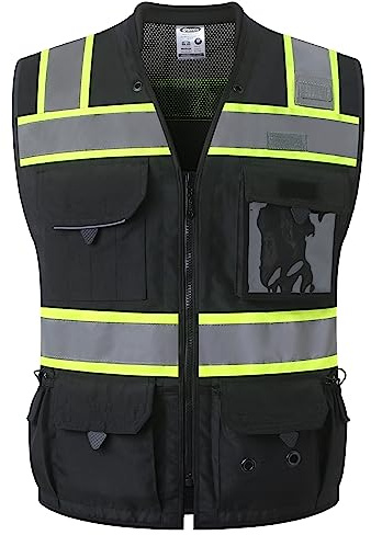 JKSafety Surveyor Safety Vest Heavy Duty Inner Pockets JK188 Black L