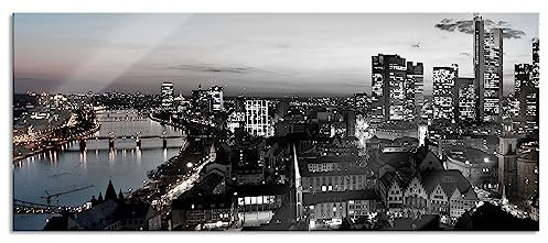 Pixxprint Glasbild Panorama, Wandbild aus Echtglas, Frankfurter Skyline, 100x40 cm, inkl. Aufhängung und Abstandshalter