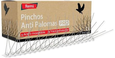 Remi Hogar Pack de 10 Metros de Pinchos Antipalomas 50 Púas para Palomas de Acero Inoxidable | Ahuyenta Palomas Efectivo | 20 Tiras de 50cm Montadas | con Base Transparente