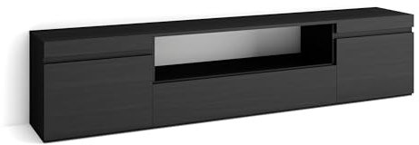 Skraut Home | TV-Schrank, Lowboard | für Wohnzimmer und Esszimmer | 200x45x35cm | Für TV-Geräte bis zu 80 | Fernsehtisch | Moderner Stil | Schwarz