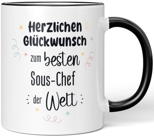 JUNIWORDS Tasse, Herzlichen Glückwunsch zum besten Sous-Chef der Welt, Schwarz (7654174)