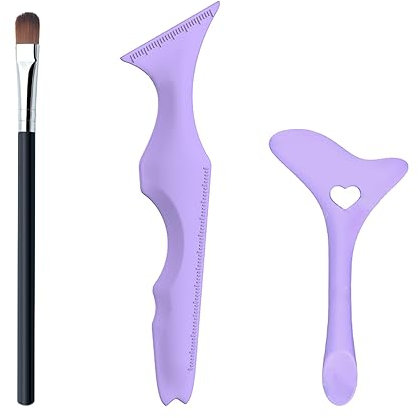 1 stencil per eyeliner e 1 sopracciglia, 1 pennello, eyeliner, strumento guida ombretto, stencil eyeliner alato, strumento ali in silicone, applicatore crema (viola)