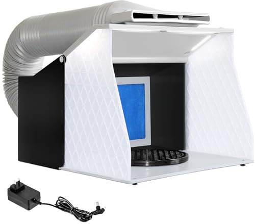 24W Airbrush Spray Booth,Portable Spray Paint Booth Dual Fan Airbrush Paint Spray Booth with 4 LED Lights and Extra Filter100-240V Spray Airbrush Ventilation Booth for Airbrushing Hobby Model Crafts