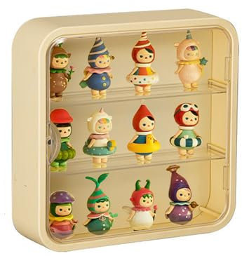 Clear Display Case for Figures, Wall-Mounted Doll Storage Box, Adjustable Display Stand with Door Dust and Moisture Proof Suitable for Lego Collectibles Action Figures Pop Mart (Yellow)