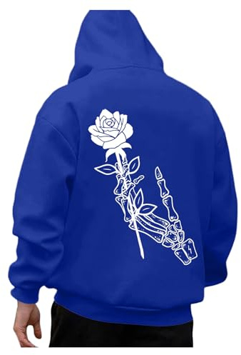 ZDSUHYIW Rose Croce Giacca a vento da uomo, con cappuccio, con cappuccio e tasche a marsupio, felpa Y2K, con cerniera lampo, per autunno e inverno, caldo cotone, Blu scuro, L