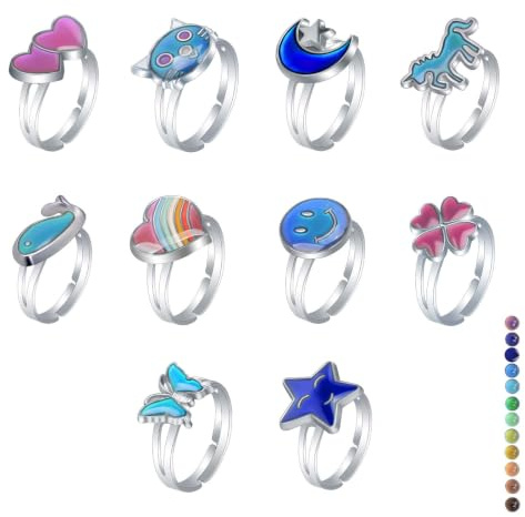 10 PCS Mood Ring for Women, 17mm Diameter Temperature Change Color Changing | Adjustable Mood Rings for Adult, for Women Daily Party Birthday Valentine's Day Anniversary, Sturdy and Durable