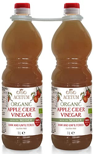 Acetum – Vinaigre cidre de pomme avec mère | Écologique | sans conservateurs sans conservateurs | biologique, non filtré et non pasteurisé | 2 l (2 bouteilles x 1 L)