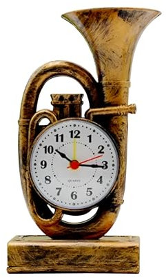LEDSone Vintage Trompetenwecker, kreative Tischuhr, batteriebetrieben, für Zuhause, Schlafzimmer, Schreibtischuhr, Dekorationsuhr (gebürstetes Messing)