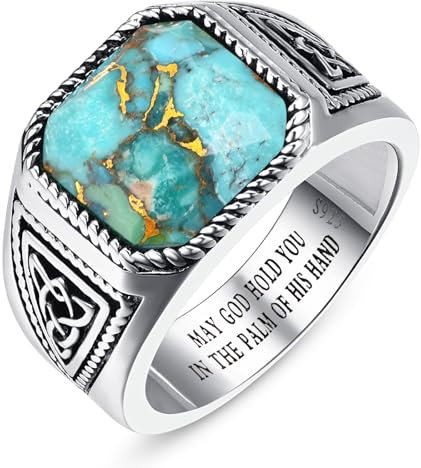 Yaresul Herren Ringe 925 Silber Türkis Siegelring Herren Keltischer Knoten Siegelring für Männer Ring Türkis Herren Verlobungsring für Herren Größe 62(19.7)