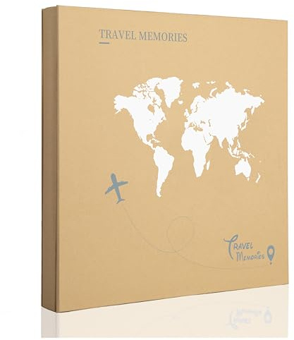 Tslespcx Travel Photo Album 4x6 500 Photos 5 Pictures Per Page, 500 Pockets, Refined Kraft Paper Cover Vacation Photo Album Travel Design World Map Adventure