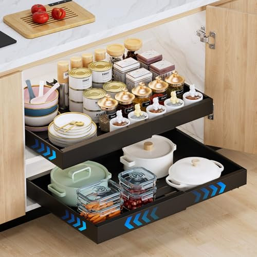 Paquete de 2 organizadores adhesivos extraíbles para armarios de cocina, cajones deslizables y estantes para la despensa, ancho ajustable de 32 a 53 cm