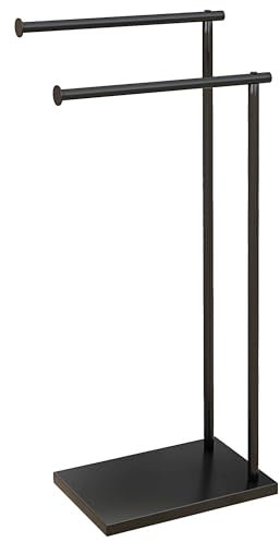HOMCOM Toallero de Pie de 2 Niveles Toallero Escalera de Baño con 2 Barras y Marco Metálico Estilo Moderno en Forma de L 35,5x20x78 cm Negro