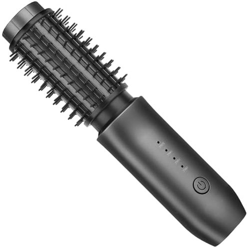 Cordless Curling Iron Brush, 2 in 1 Cordless Hair Curler and Straightener Brush, 7000Mah Portable Travel Iron Mini, Rechargeable Curling Wand with Negative Ion, 150℃-210℃ (Black)