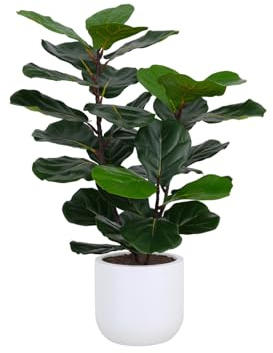 CG Hunter Faux Fig Tree, Premium Handmade Artificial Indoor Tree Stands 3-ft Tall, Lifelike-Leaves & Hand Painted Trunk, Pot Included