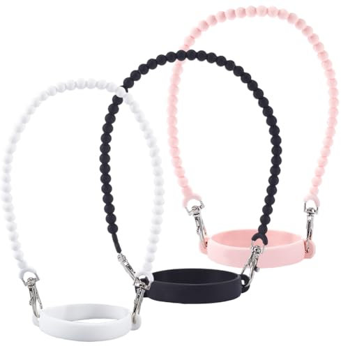 GORGECRAFT 3Pcs 3 Colors Water Bottle Handle Strap Pink White Black Soft Rubber Silicone Round Twist Tumbler Bottles Sling Carrier Holders Straps for Walking Hiking Compatible Cup Accessories