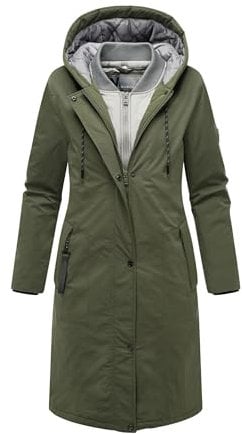 MARIKOO Damen Winterjacke (S-3XL) - Wind- und Wasserabweisend, 4 Taschen, gefütterter Kragen (abnehmbar), große Kapuze, Warme Jacke Frauen - N035 (XXL, DOlive)
