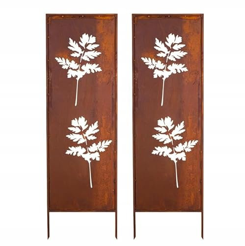 Kapaga - Paravent Métal 2x - 160 cm x 50 cm - Corten - Effet Rouillé Paravent pour Jardin - Élément de Paravent - Mur de Protection - Décoration de Jardin - Clôture - Rouille (Feuilles)
