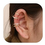 Finrezio Manchette Boucles d'Oreilles Sans Trou Faux Piercing Cartilage Plaqué Or Ensemble Pour Femmes 3/4 Pièces