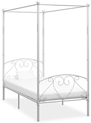 Juroupi Himmelbett-Gestell Weiß Metall 120 x 200 cm Metall Bettgestell 120x200 Himmelbett
