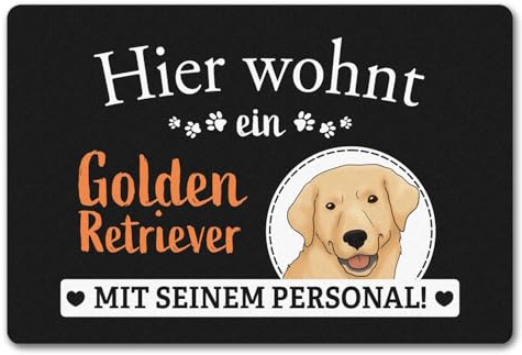 speecheese Hier wohnt EIN Golden Retriever mit seinem Personal Fußmatte in 40x60 cm ohne Rand eine originelle Türmatte als lustige Dekoration am Eingang für Hundebesitzer und Familie mit