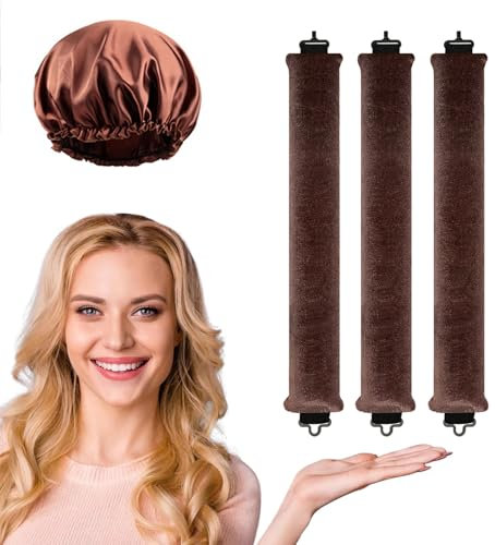 3 Stück Heatless Blowout, Hitzefreie Lockenwickler, Blowout Hair Overnight, Heatless Curls, Heatless Curls Band, Blowout Locken Ohne Hitze, Kein Hitze-Haarwaver Tool (Kaffeefarbe)