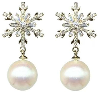 XUEJIANN Kleine Perlen-Creolen für Frauen, Schneeflocken-Ohrringe, zierliche Schleife, baumelnde Ohrstecker, Weihnachten, festliche Feiertags-Ohrringe, Schmuck, ausgefallene Ohrringe
